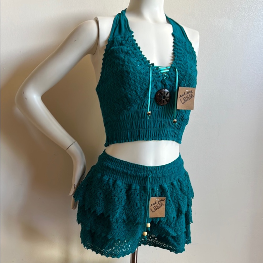 Teal Crochet Halter Top and Skort  Set